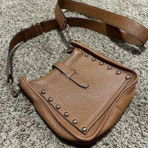 GENUINE Rebecca Minkoff brown leather gold stud crossbody purse handbag